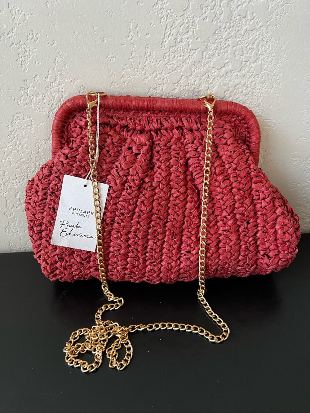 NWT Primark Red/Orange Raffia Chain-Handle Shoulder Bag - Picture 2 of 4